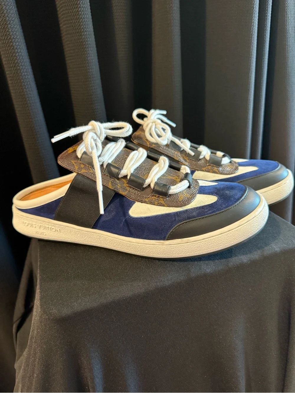 Louis Vuitton Blue, Brown and White Suede Low-Top Sneakers